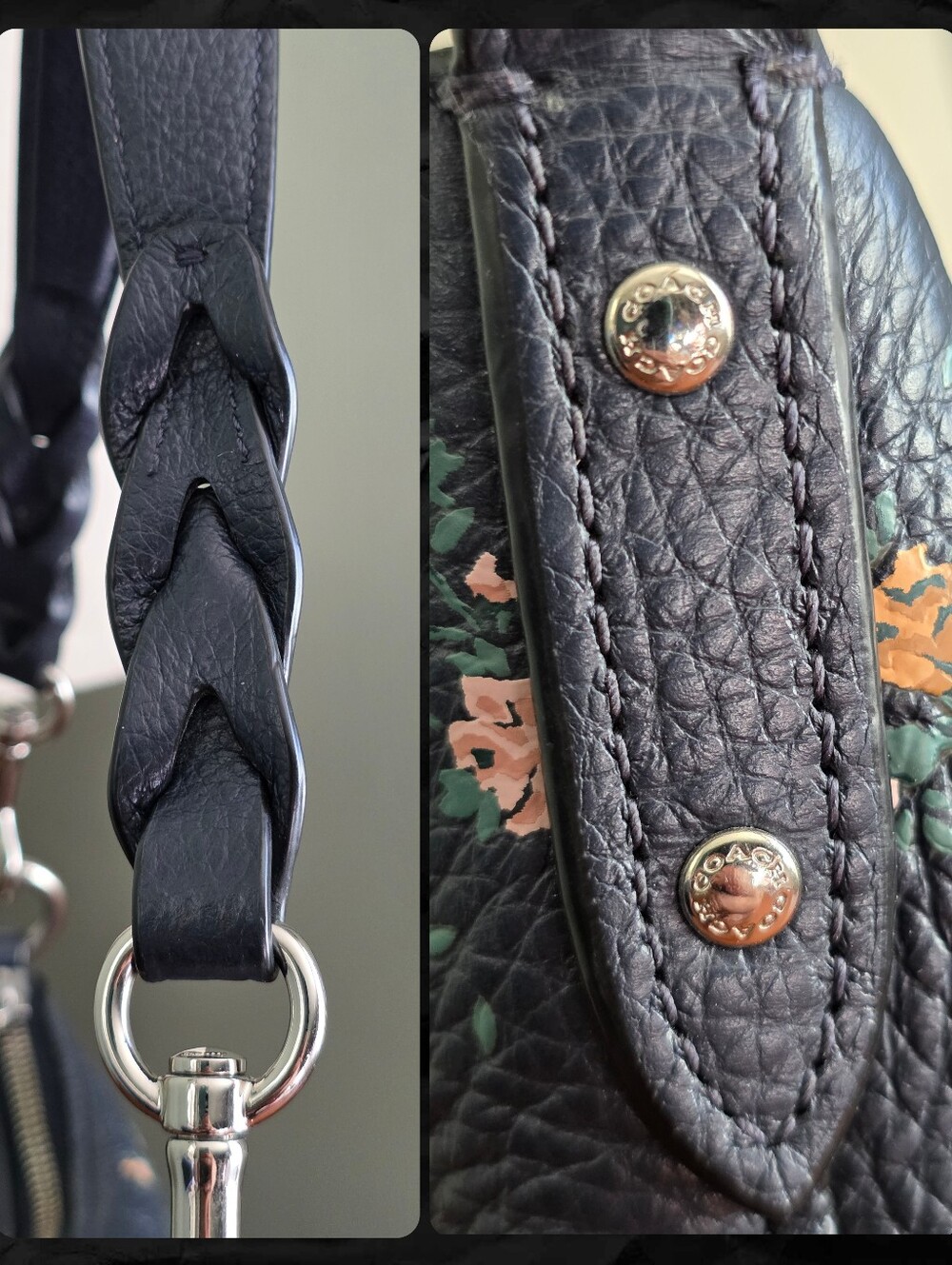 Coach 91022 Mini Abby Duffle Rose Bouquet Print Navy Leather Crossbody Bag - Picture 7 of 16